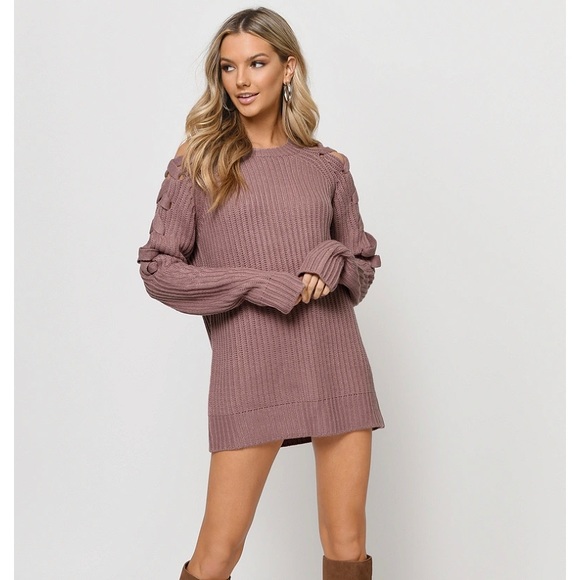 NEW - MIRACLE LACE UP SWEATER DRESS IN MAUVE - Picture 2 of 2